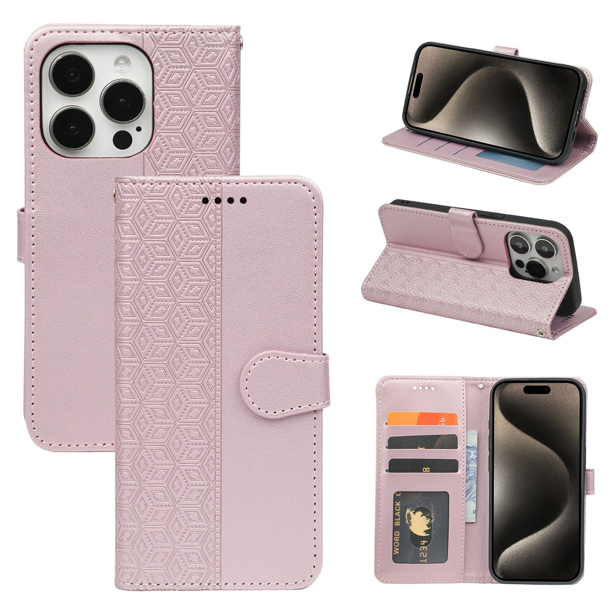 iphone xs max PU leather flip case stitched, patterned, 3 card slot & front round shaped closure (w-R20P3C)