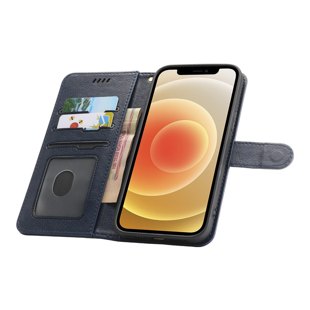 iphone 16e flip wallet case lichi grain finish with 3 card slots (w-004)