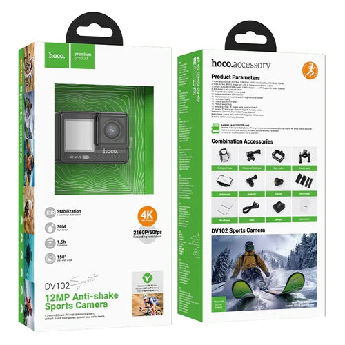 4K 2160P/60FPS Sports Camera with 12MP EIS Stabilization Anti Shake, 30M Waterproof, Front & Back Dual Screen product image