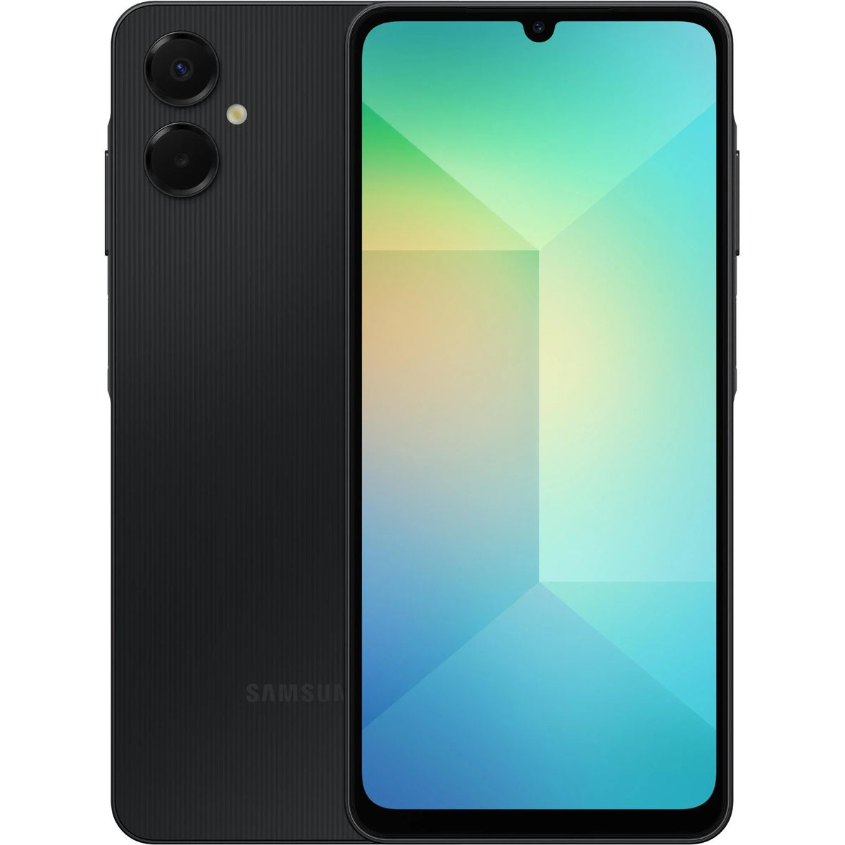 Samsung Galaxy A06 5G 128GB Black front and back smartphone