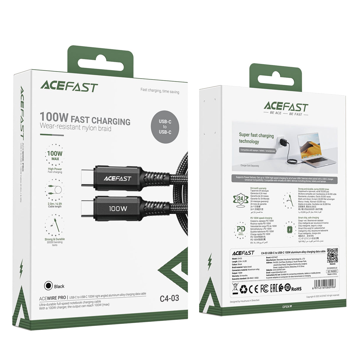 ACEFAST USB-C to USB-C 100W Aluminum Alloy Charging Data Cable - C4-03