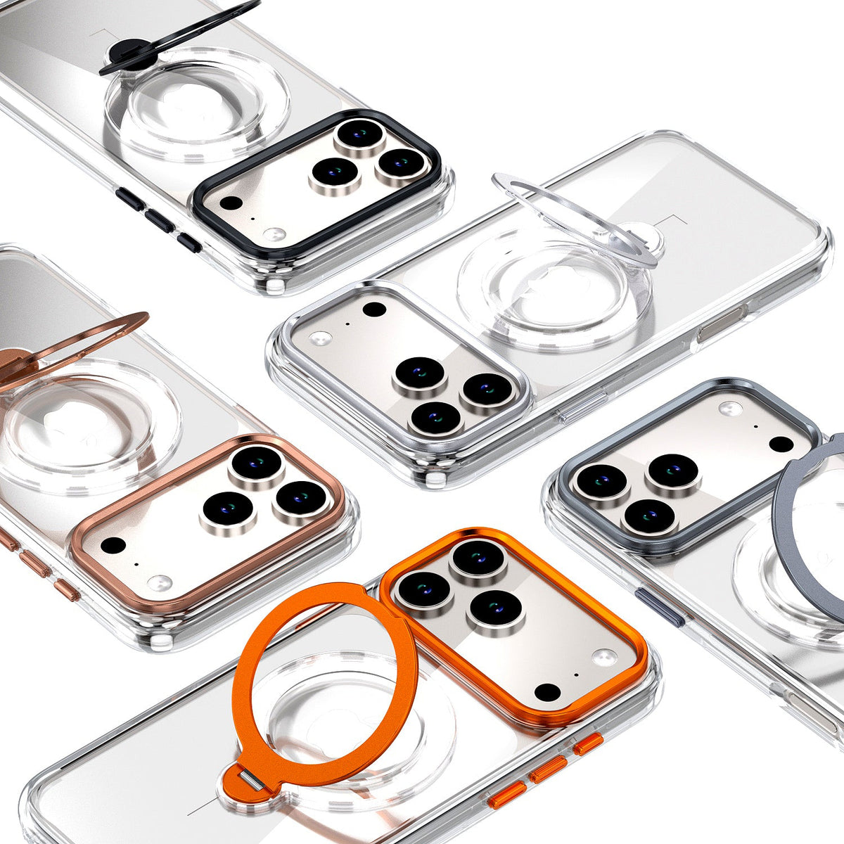 IPhone air Crystal Clear MagSafe Case with Rotating Magnetic Ring & Metallic Camera Frame