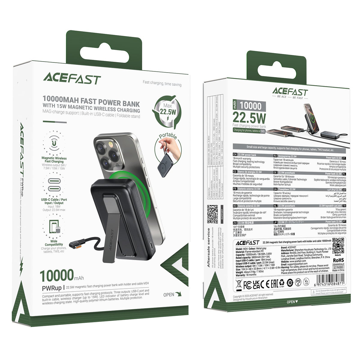 ACEFAST 22.5W Magnetic Power Bank with Holder and Type-C Cable - M24