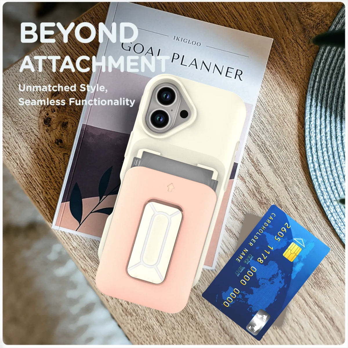 Iphone 15 pro max dual layer case with 2 card compartment & dual position kickstand (B005)