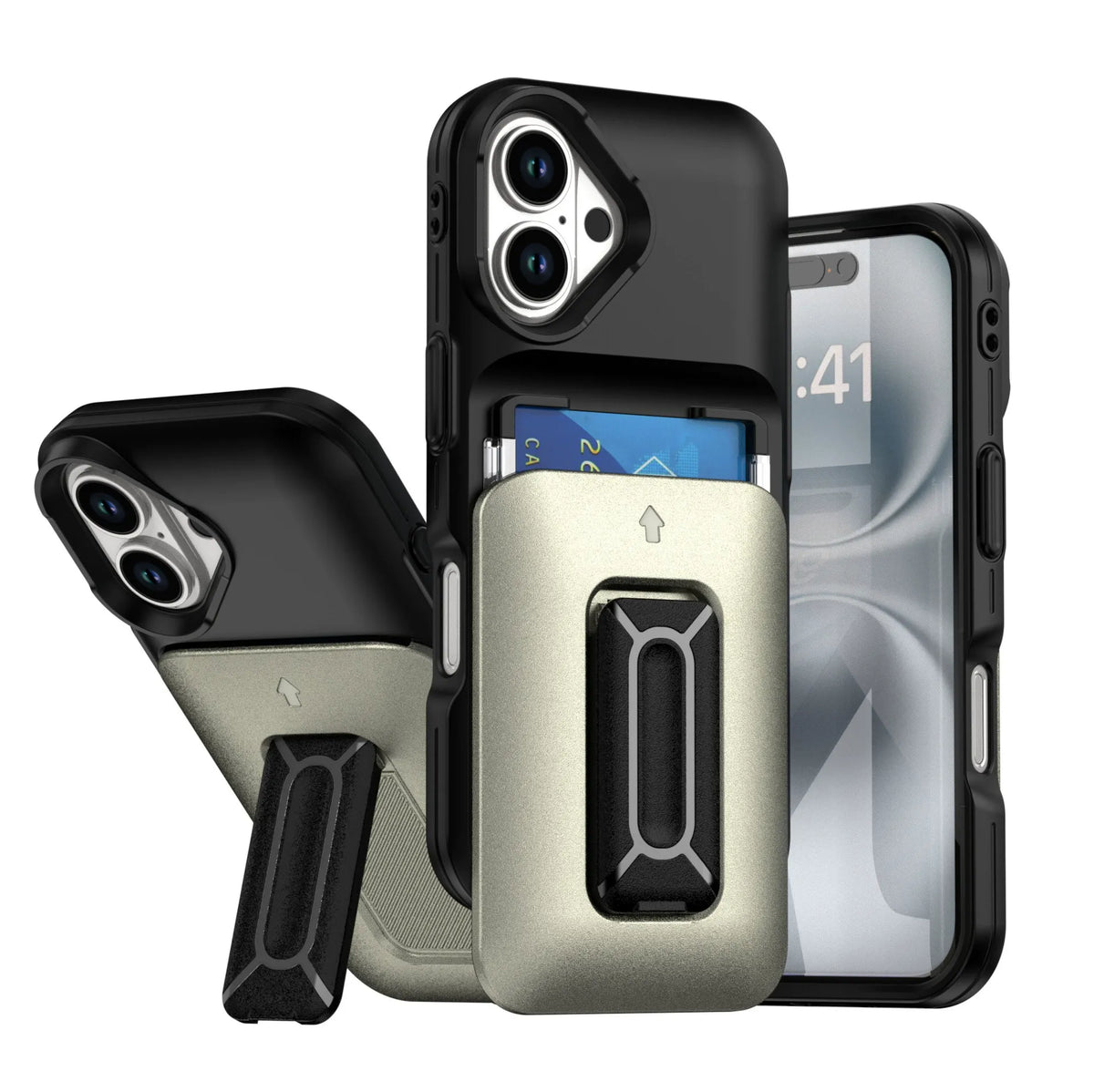 Iphone 13 / 14 dual layer case with 2 card compartment & dual position kickstand (B005)