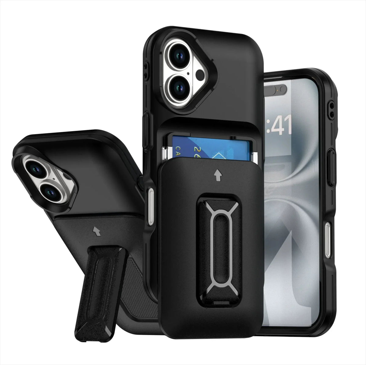 Iphone 13 / 14 dual layer case with 2 card compartment & dual position kickstand (B005)