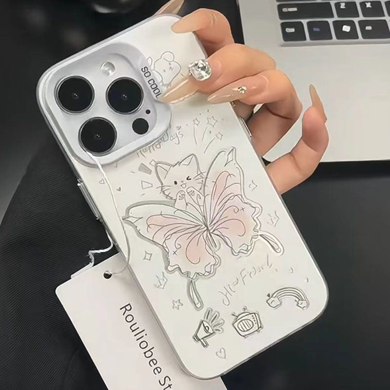 Iphone 12 pro max Slim fit Matte Hard Case with Pink Butterfly Cat Design