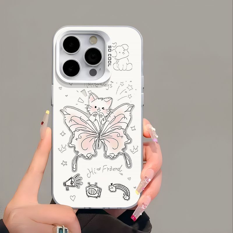 Iphone 14 pro max Slim fit Matte Hard Case with Pink Butterfly Cat Design
