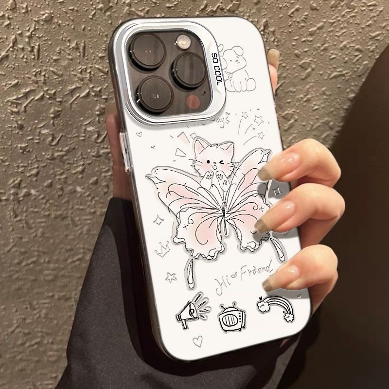 Iphone 13 pro max Slim fit Matte Hard Case with Pink Butterfly Cat Design