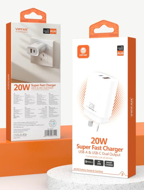 20W USB-A & USB-C Dual Super Fast Charger (AU6) product photo
