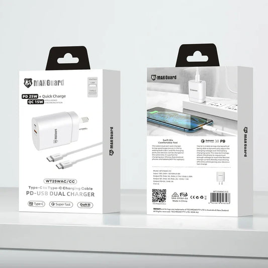 Maxguard PD 25W wall charger with Type-C to C combo WT25WAC/CC product image