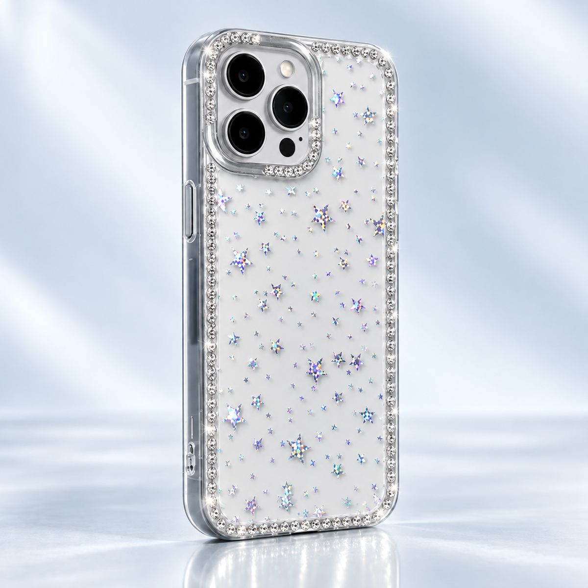 iPhone 11 Slim fit clear case with glitter star pattern camera protection