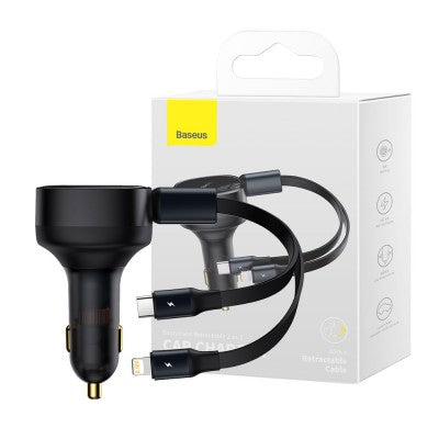 Baseus Enjoyment Retractable 2-in-1 Car Charger Type-c & Lightning 30W product photo