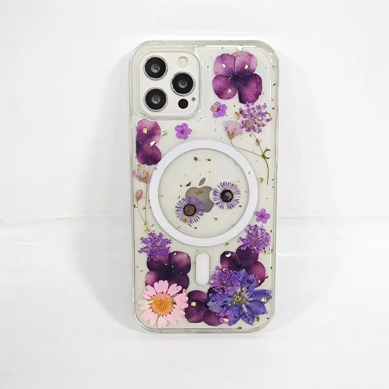 Iphone 12 pro max 3D glitter floral pattern resin epoxy case magsafe