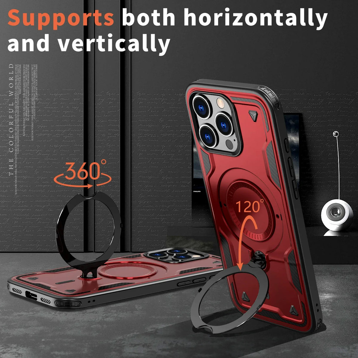 Iphone 17 slim shockproof Case with 360? rotating Foldable Magnetic Ring Kickstand