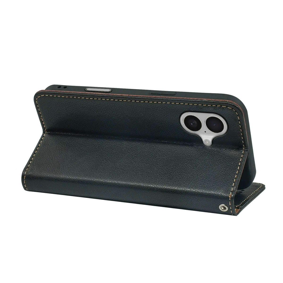 iphone 12 mini flip wallet case lichi grain finish with invisible magnetic closure (strong) & RFID blocking (w-015)