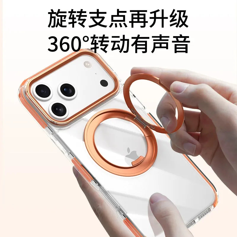 IPhone 16 pro max Crystal Clear MagSafe Case with Rotating Magnetic Ring & Metallic Camera Frame