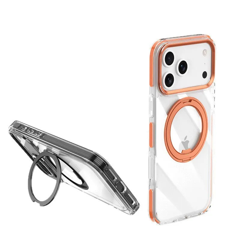 IPhone 16 pro max Crystal Clear MagSafe Case with Rotating Magnetic Ring & Metallic Camera Frame