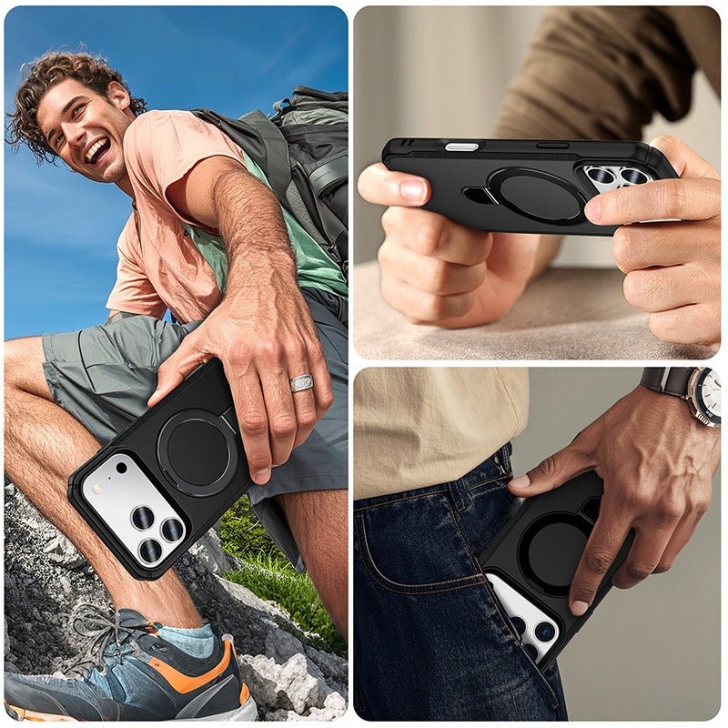 Iphone 17 shockproof magsafe Case with Foldable Magnetic Ring Kickstand