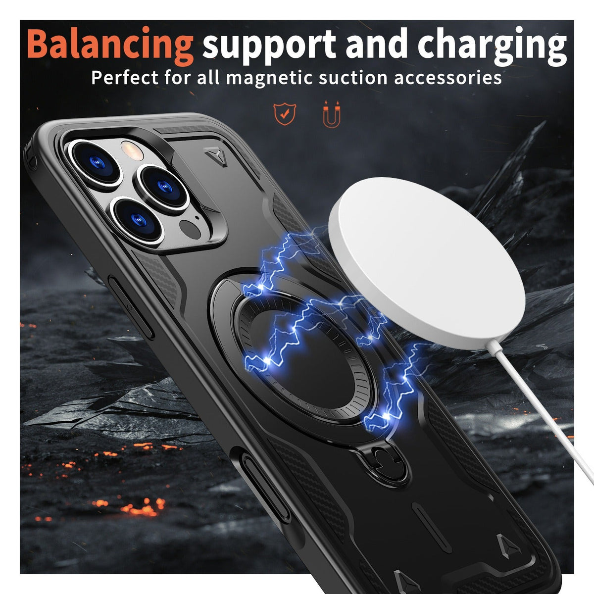 Iphone 17 slim shockproof Case with 360? rotating Foldable Magnetic Ring Kickstand