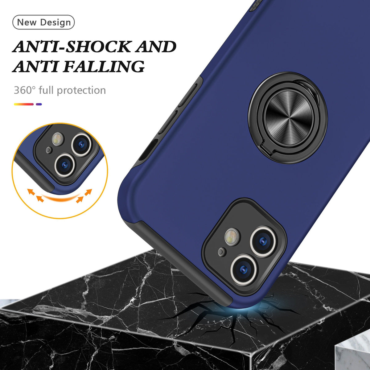 Iphone xr Matte Finish Invisible Ring Case Dual Layer with 360? Rotating Stand (B012)