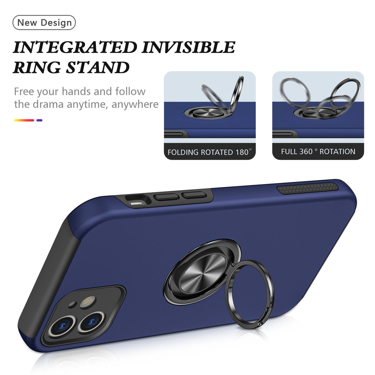 Iphone 16e Matte Finish Invisible Ring Case Dual Layer with 360? Rotating Stand (B012)
