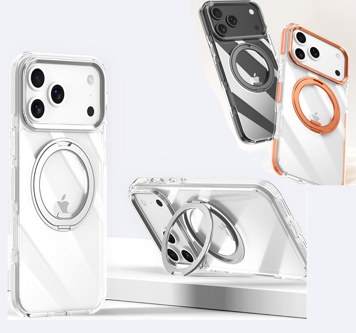 IPhone 16 pro max Crystal Clear MagSafe Case with Rotating Magnetic Ring & Metallic Camera Frame