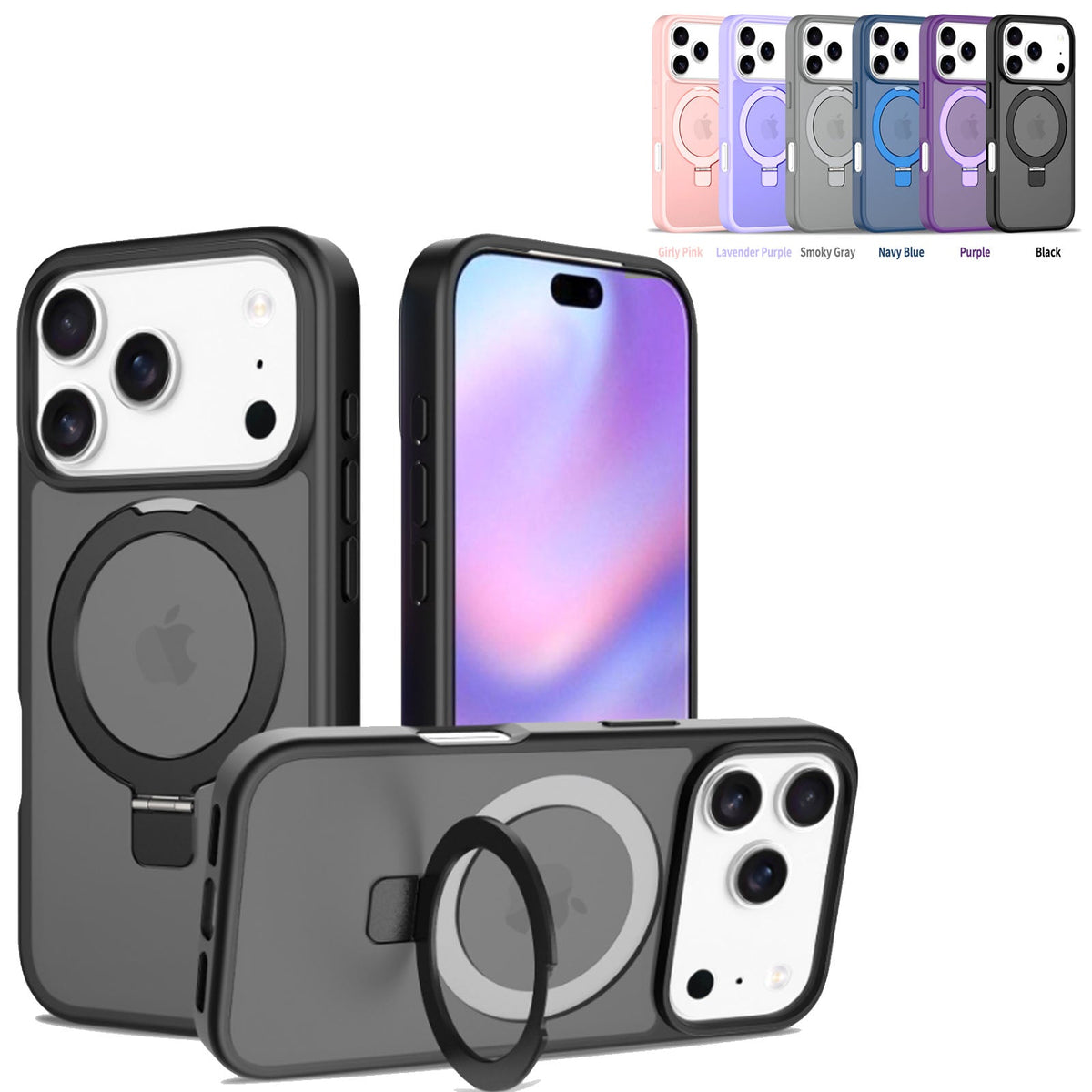 Iphone 11 soft-touch frosted bumper Case with Foldable Magnetic Ring Kickstand, Shockproof