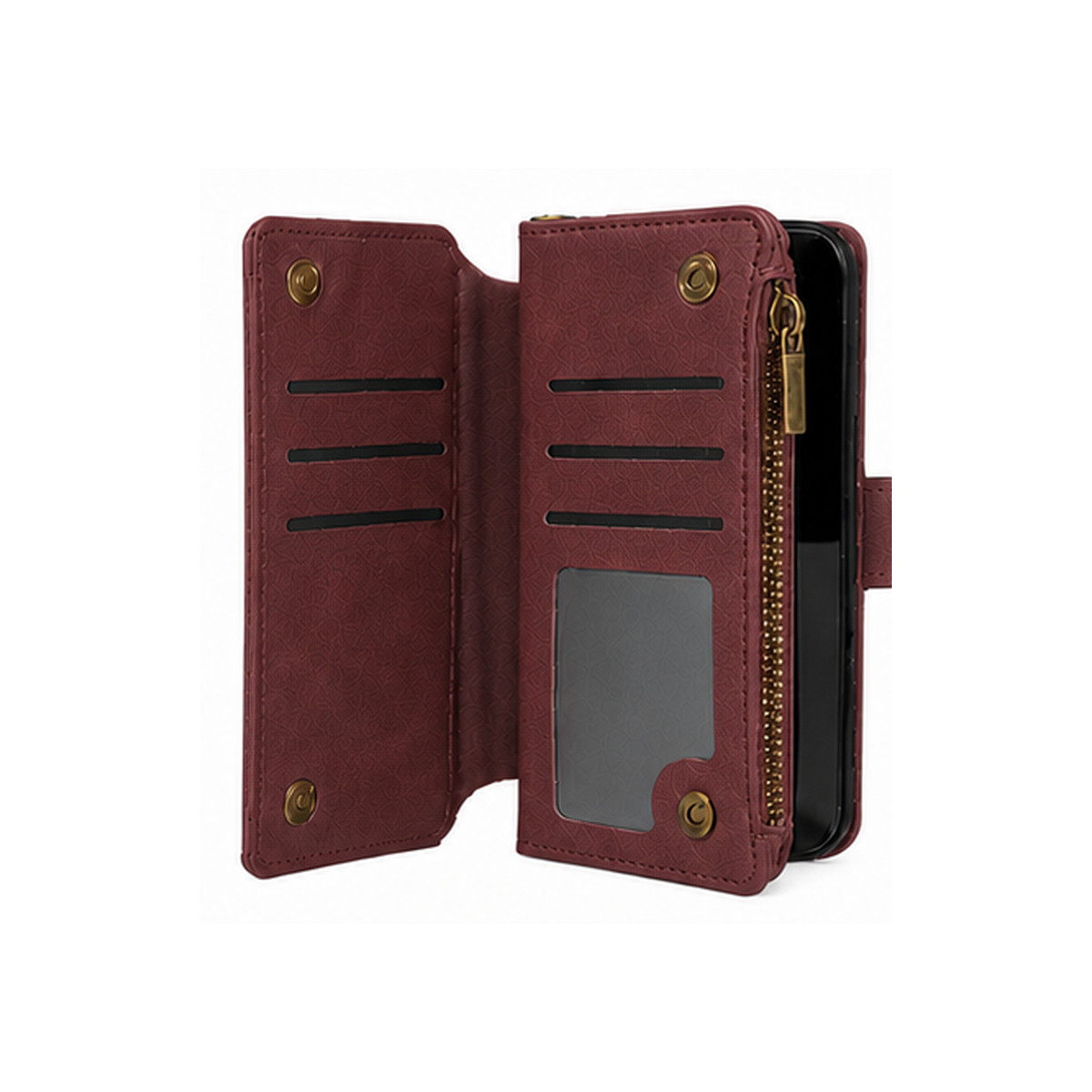 iPhone 17e suede multifunction wallet case 15 cards & zipper pocket (w-017)