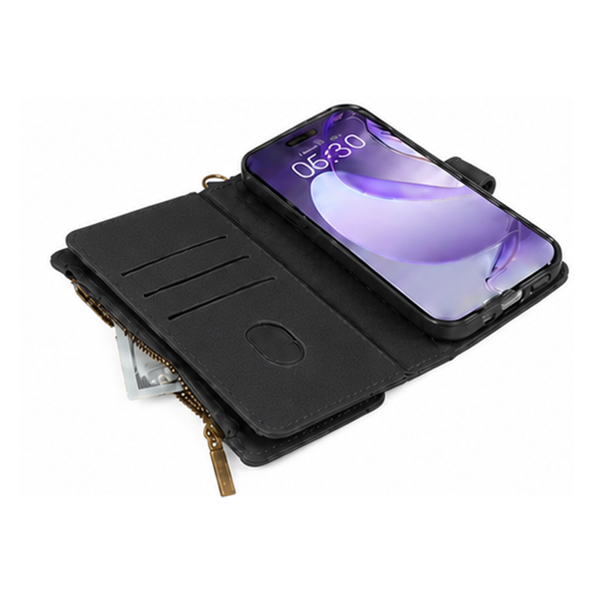 iPhone 12 Pro Max Quilted Zip Wallet Case suede finish dual tone 9 card (w-017)