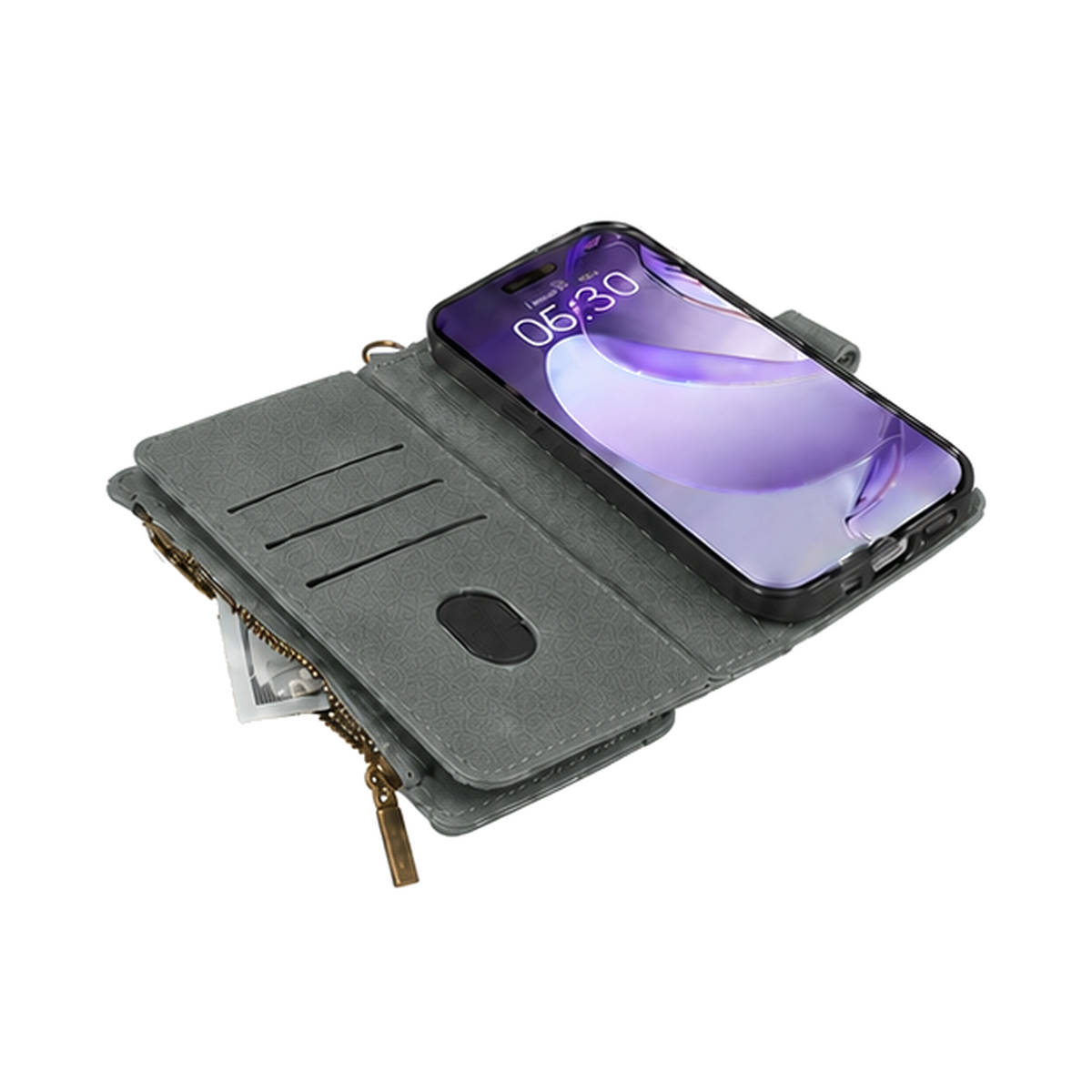 iPhone 15 suede multifunction wallet case 15 cards & zipper pocket (w-017)
